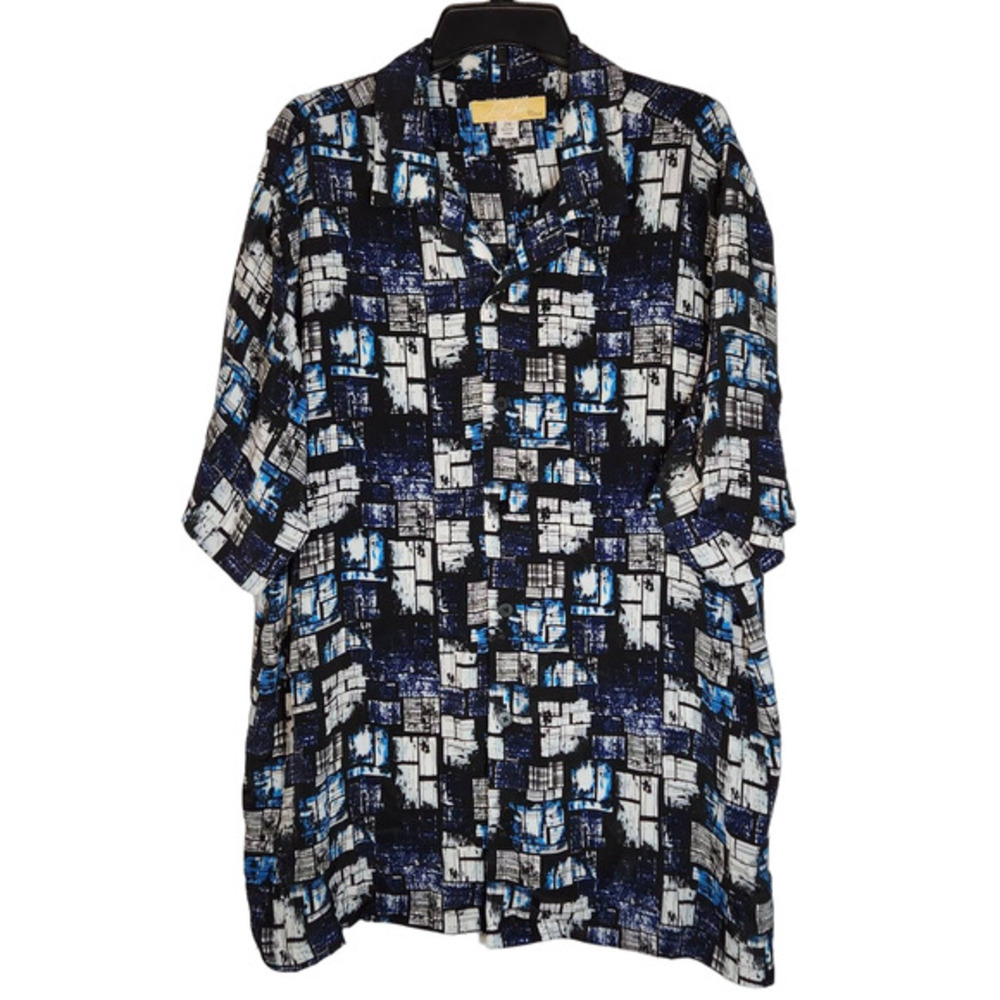 Silver Silk Casual 2XL Mens Shirt Short Sleeve Button Down Bright‎ Pattern